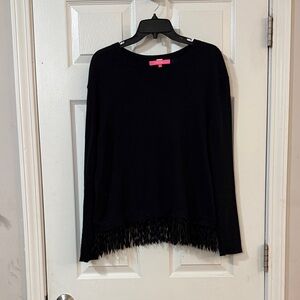 Elegant Lilly Pulitzer Black Sweater with Fringe Detail